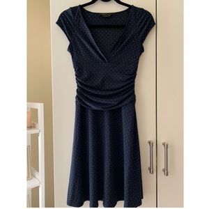 BCBG max Navy flowy polka dot dress